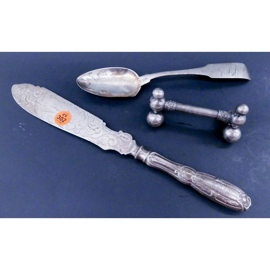 3pc Antique Coin Silver Spoon Etc