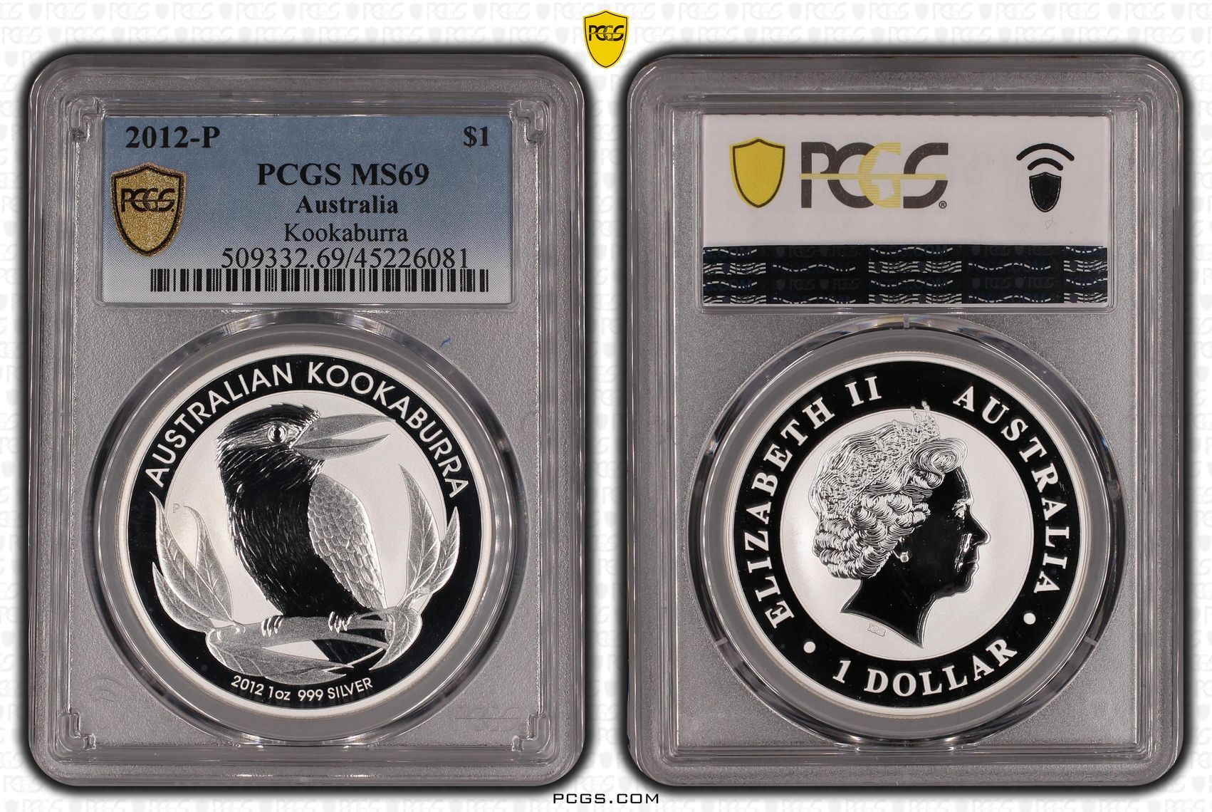 2012-P Australia One Dollar, $1 Silver Kookaburra PCGS - MS69 -081