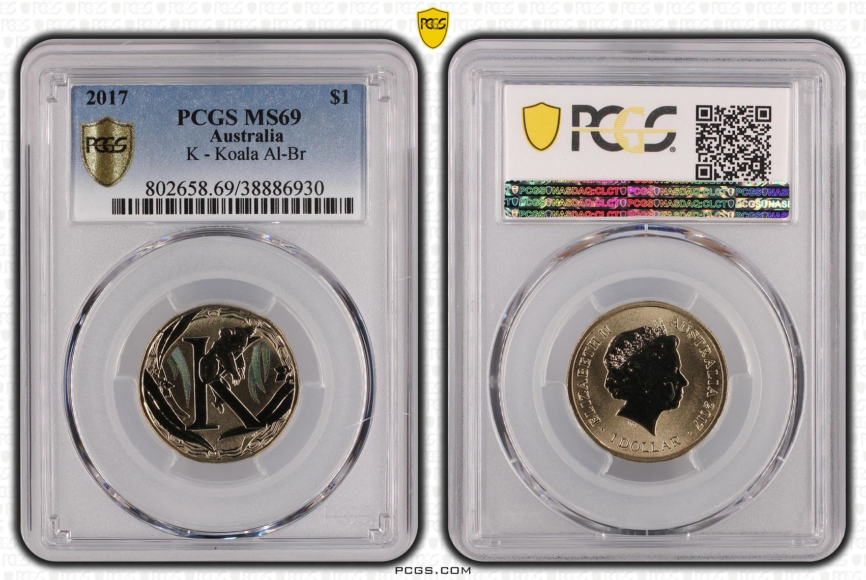 K - Koala Al-Br Colorized, One Dollar, 2017, PCGS MS69