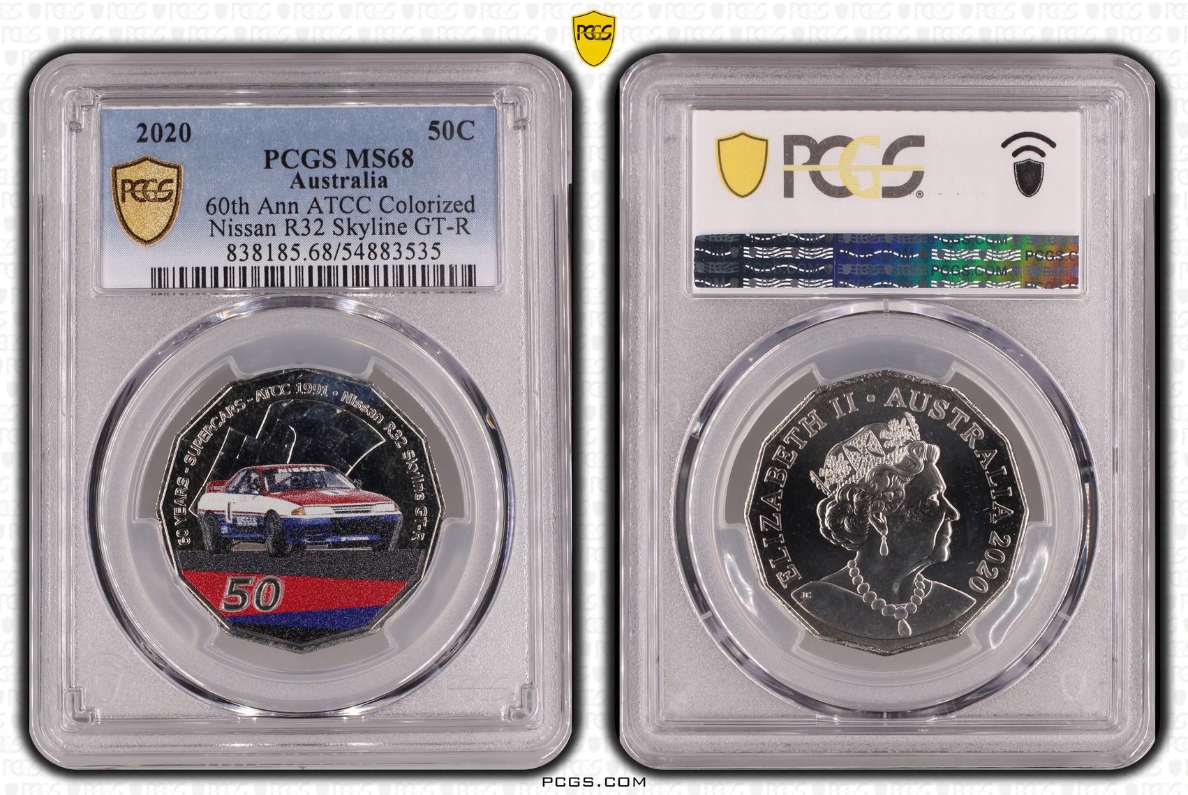 60th Ann ATCC Colorized Nissan R32 Skyline GT-R, Fifty Cent, 2020, PCGS MS68