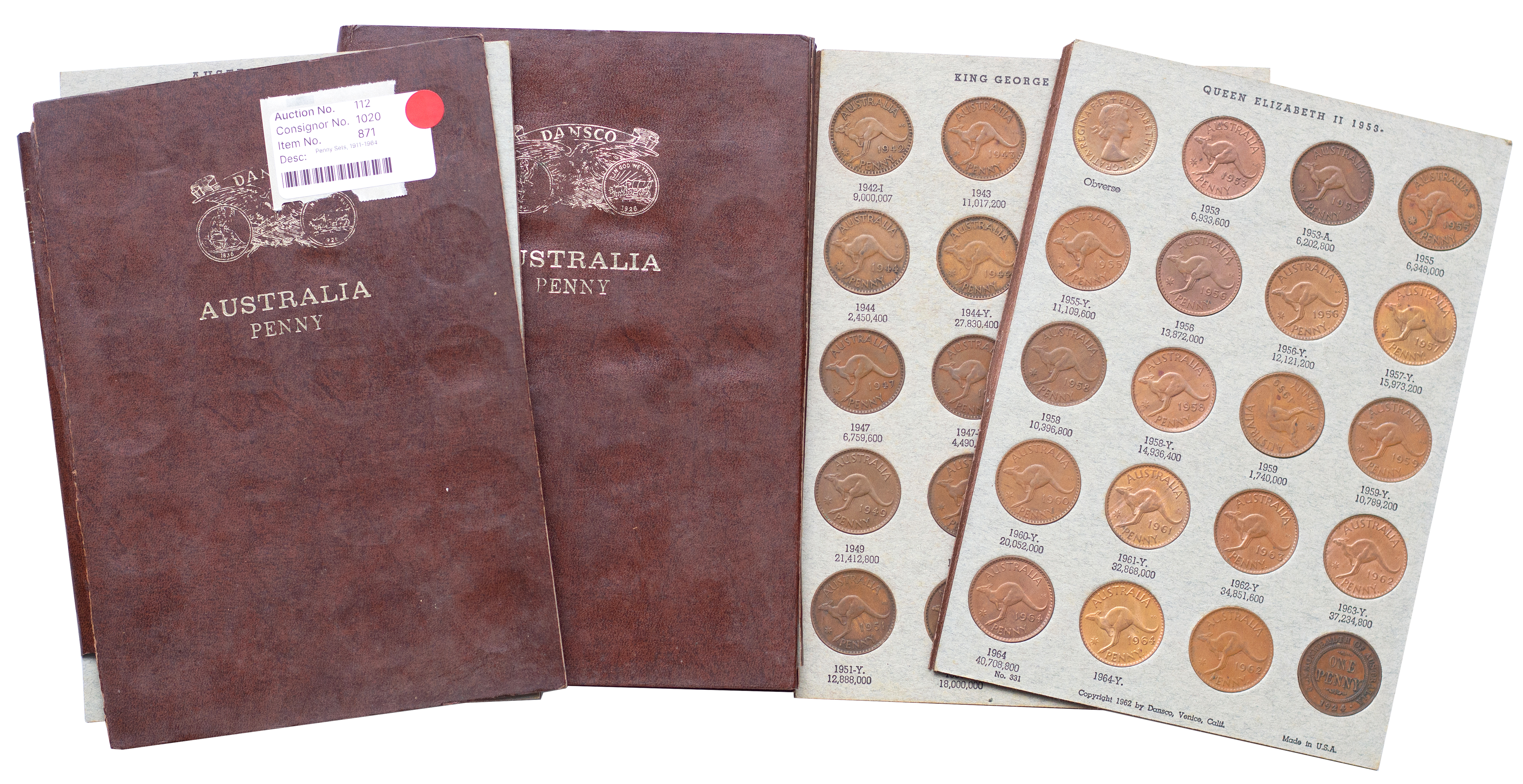 George V - Elizabeth II, Penny Set, 1911 - 1964, VG - EF