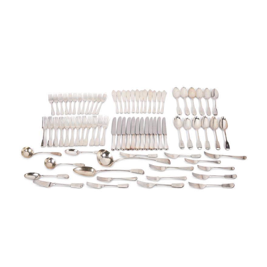 A matched quantity of antique and modern silver fiddle pattern cutlery, London and Sheffield, various dates