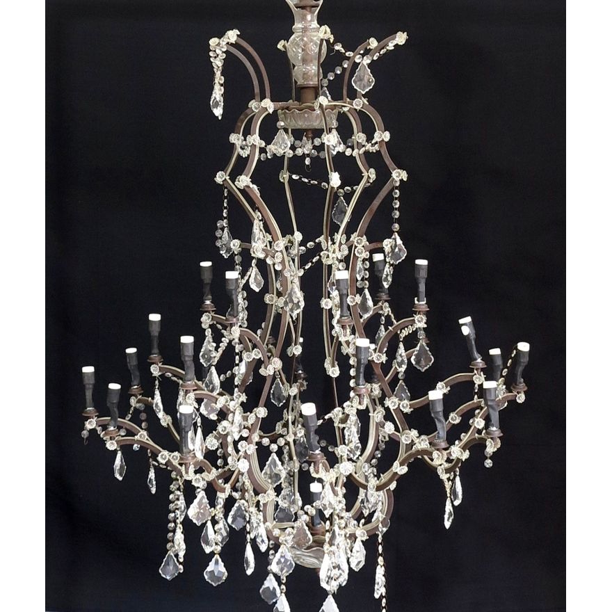 LARGE CRYSTAL AND METAL 24-LIGHT CHANDELIER
