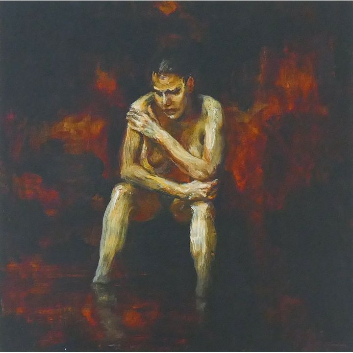 Kevin Kadar ''Figure 739'' 2000 Oil on Paper Framed 16.5''x16''