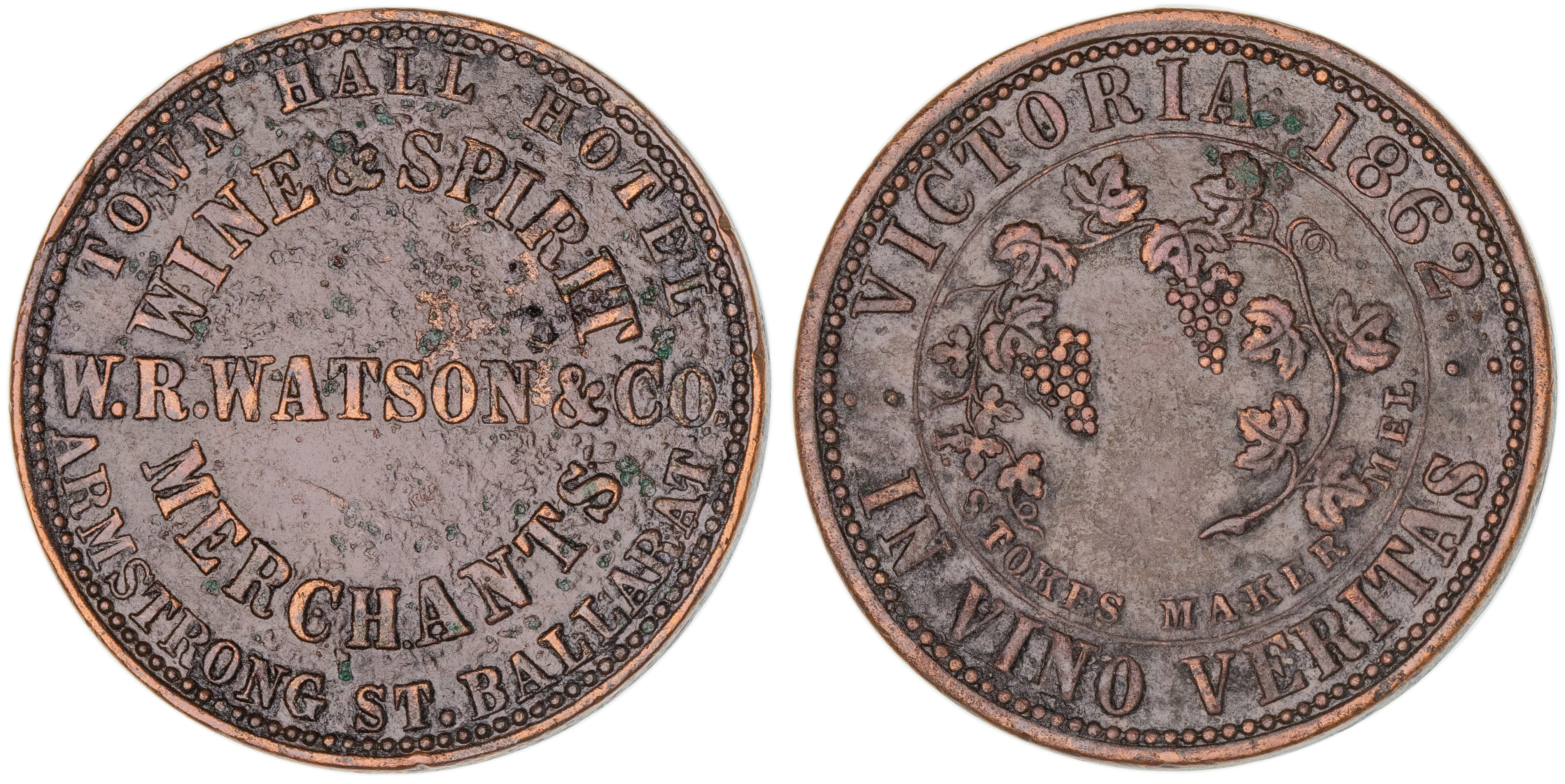 W. R. Watson & Co., Ballarat, Vic., Penny, 1862, VF