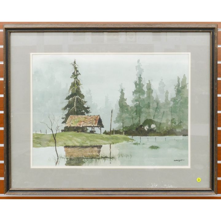 Perry Acker 'High Waters Stillaguamish' Watercolor Framed- 30x38''