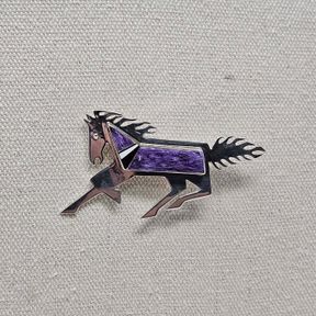 Native American Navajo Robert Vandover Sterling Silver Amethyst Horse Brooch