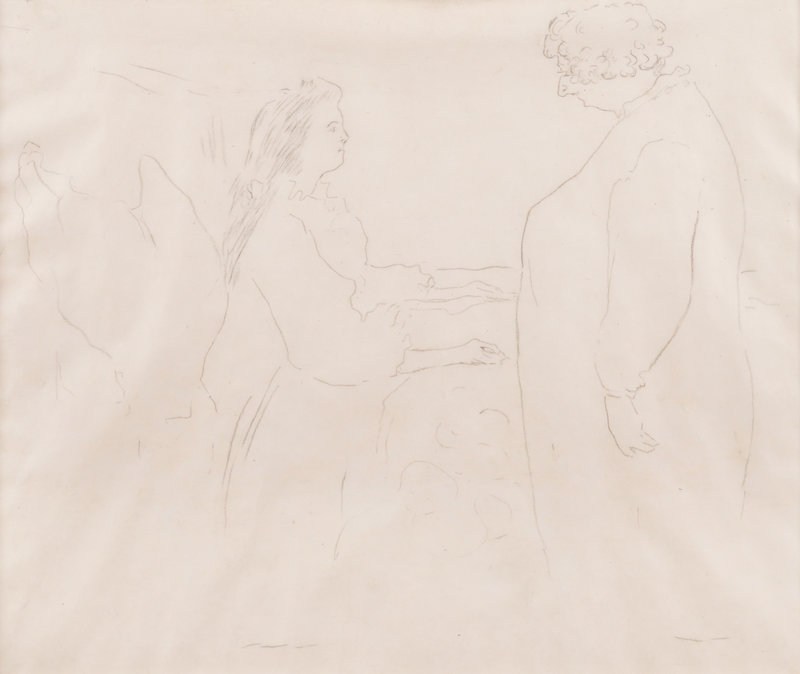 Henri de Toulouse-Lautrec
(French, 1864 - 1901)
Femme au lit - Au petit lever (study for the lithograph for the eighth plate of "Elles" (Woman in Bed Greeted by her Mother)), 1896