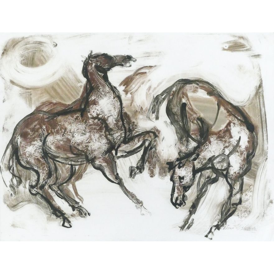 Kenneth Callahan ''Horses and Moon'' Mixed Media