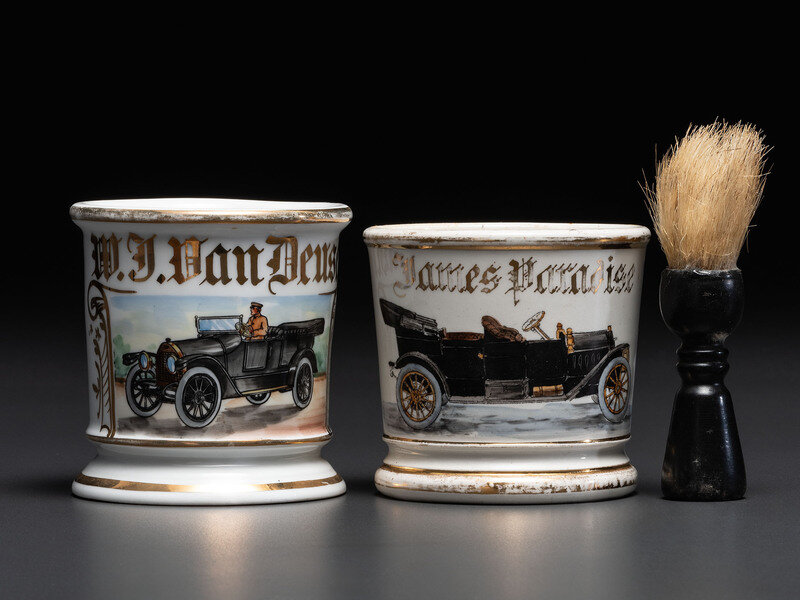 Two Open Touring Car Porcelain Occupational Shaving Mugs