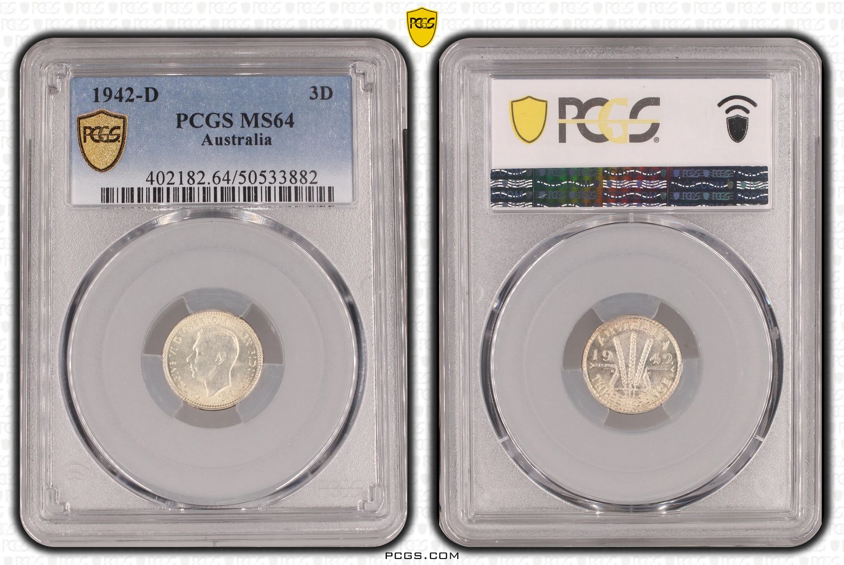 George VI, Threepence, 1942-D, PCGS MS64