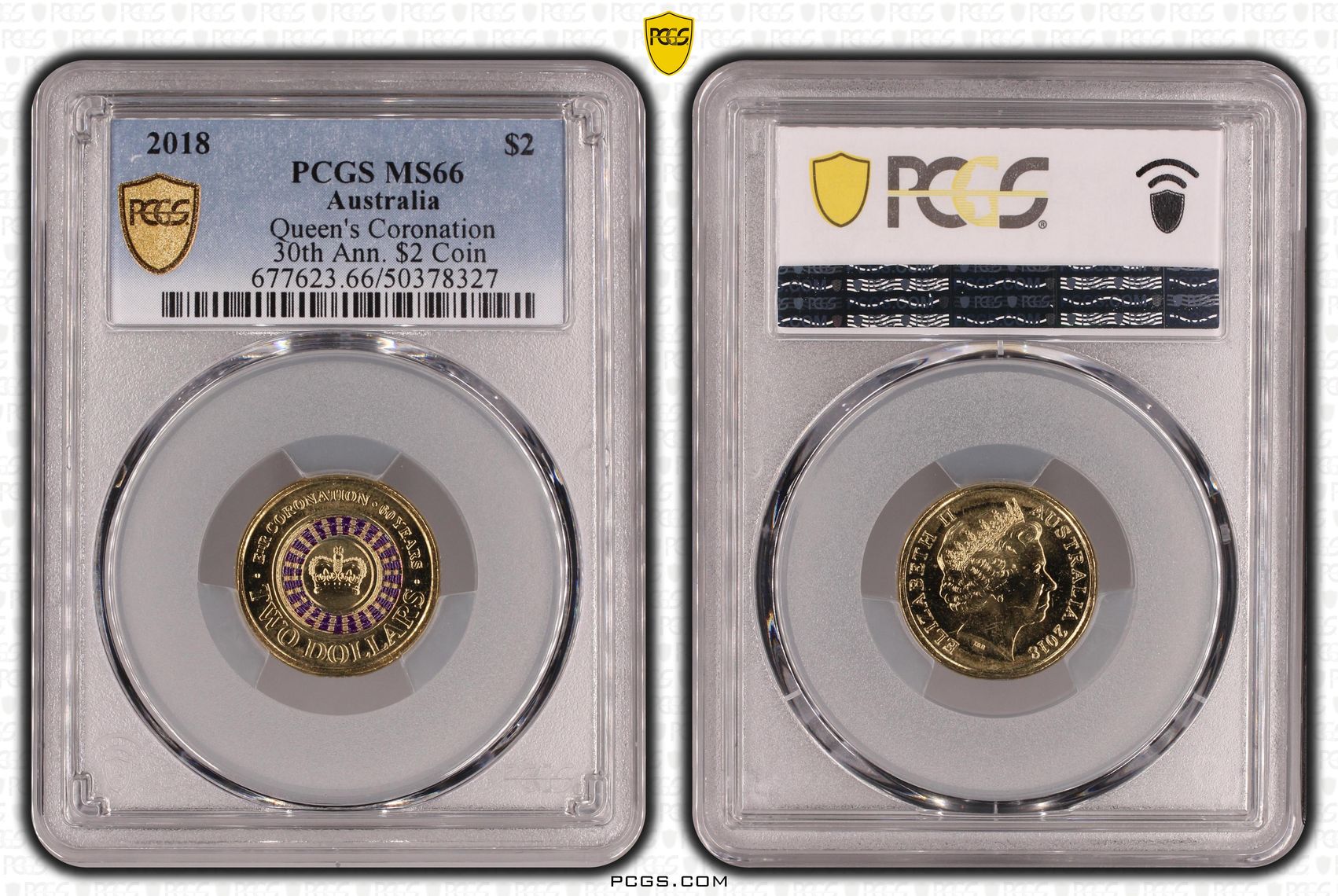 Queen's Coronation Colorized 30th Ann. $2 Coin , Two Dollar, 2018, PCGS MS66