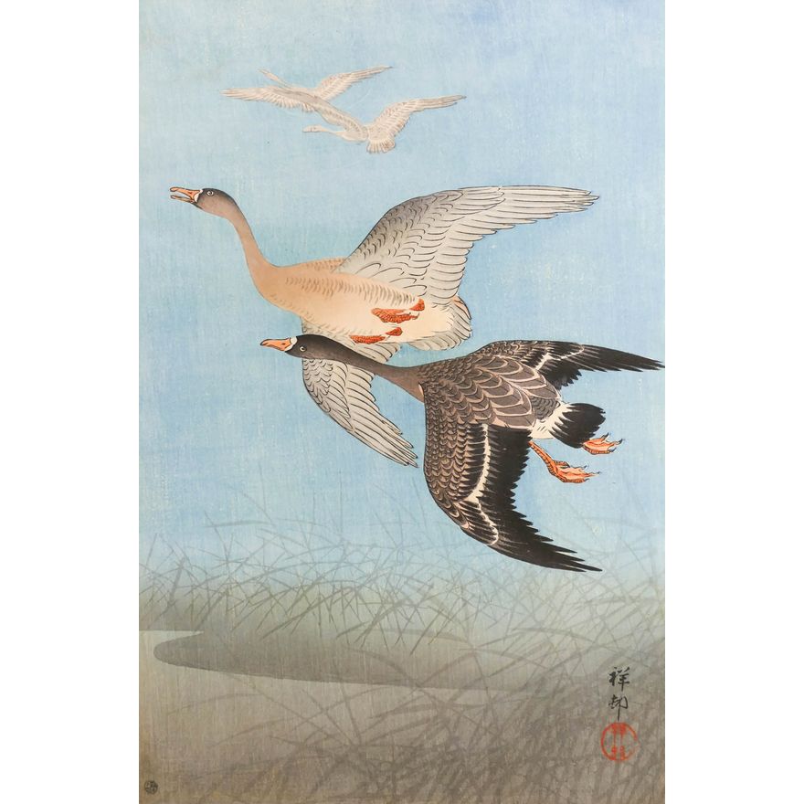 Ohara Koson ''Flying Geese'' Woodblock Print
