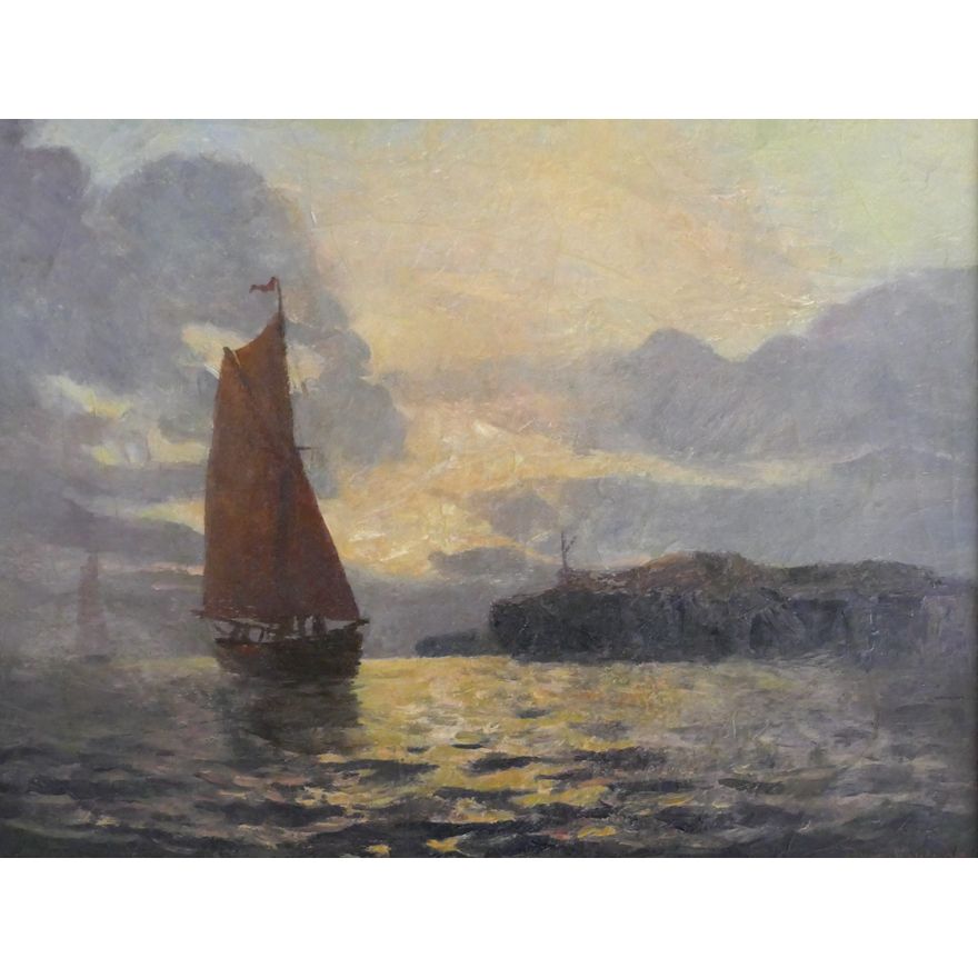 Edmund Darch Lewis ''Coastal Scene'' (Sailing) 1879 Oil