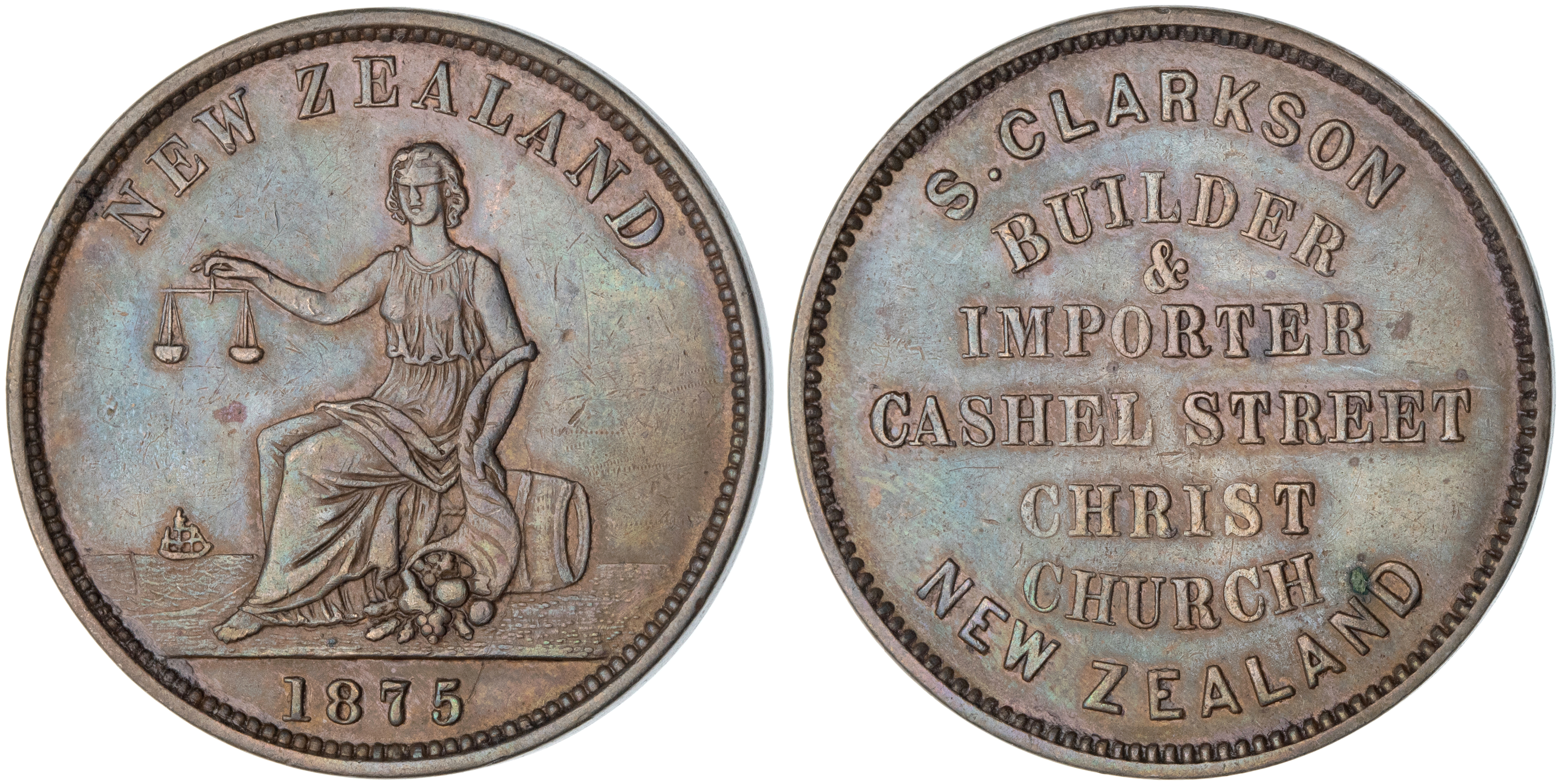 New Zealand, Christchurch, Penny, 1875, aEF