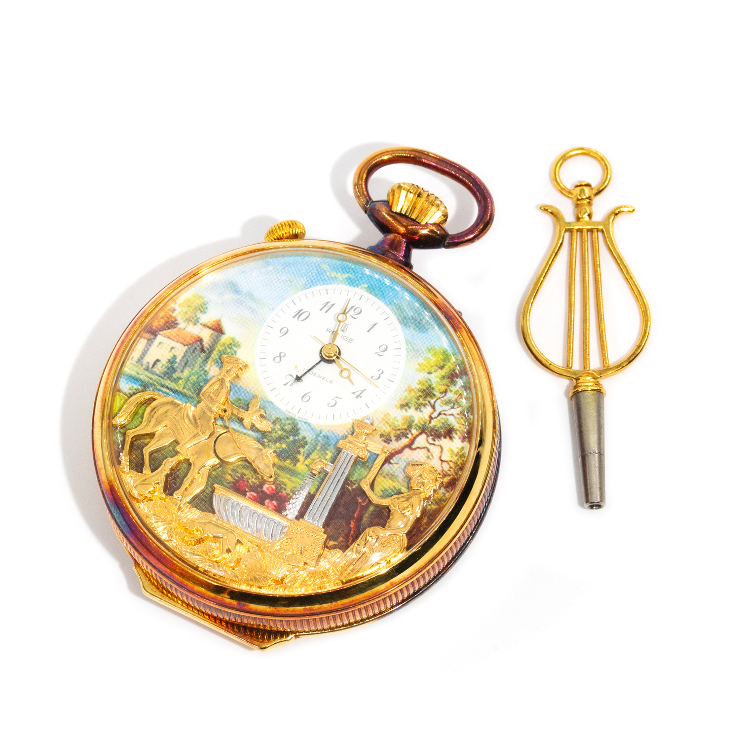 Swiss Musical Automaton Pocket Watch & Winder 57mm, 1965