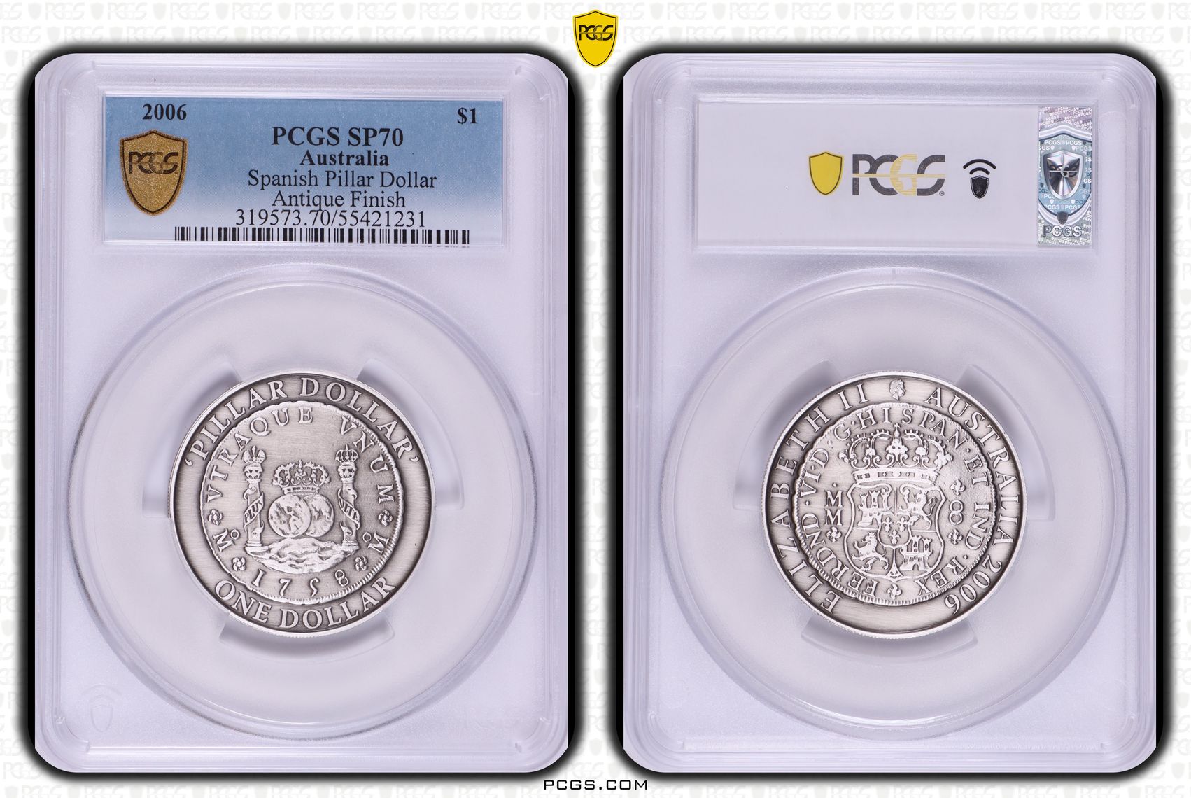 Spanish Pillar Dollar Antique Finish, POP 5/0, One Dollar, 2006, PCGS SP70