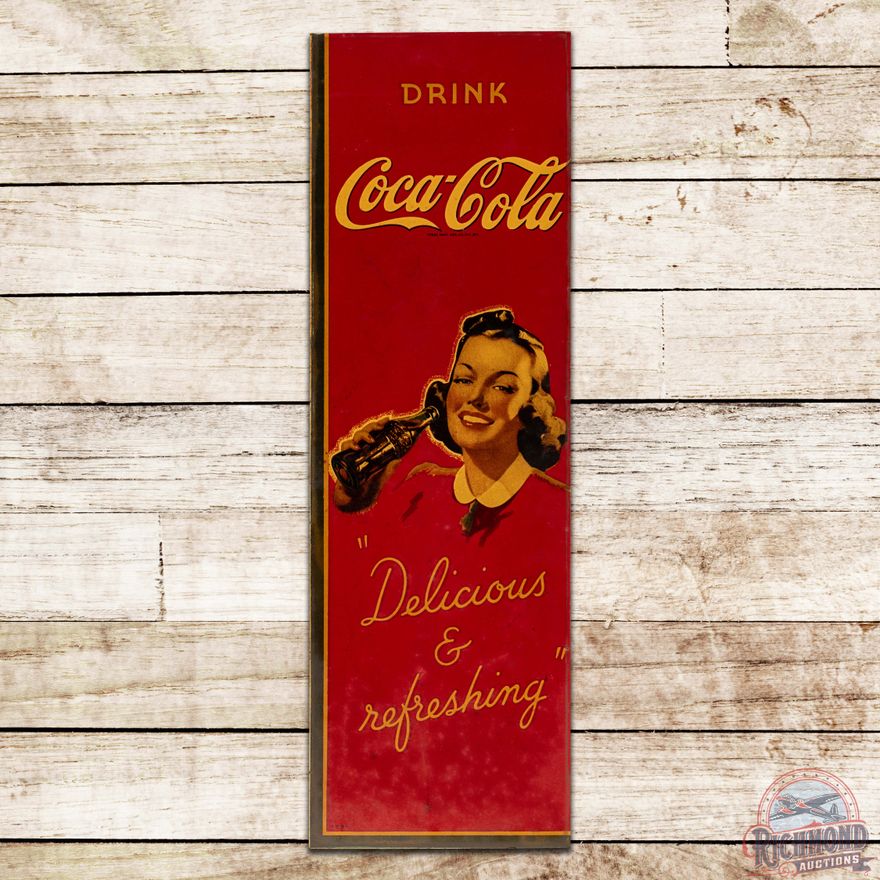 Drink Coca Cola "Delicious & Refreshing" SS Masonite Sign w/ Lady & Bottle