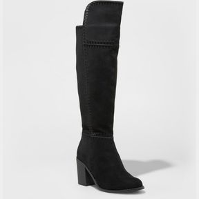 WOMEN'S ALICA STITCH DETAIL RIDING FASHION BOOTS - UNIVERSAL THREAD BLACK SZ 9