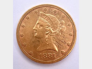 1881 USA LIBERTY HEAD PHILADELPHIA MINT GOLD 10 DOLLAR - OBVERSE GRAFFITI