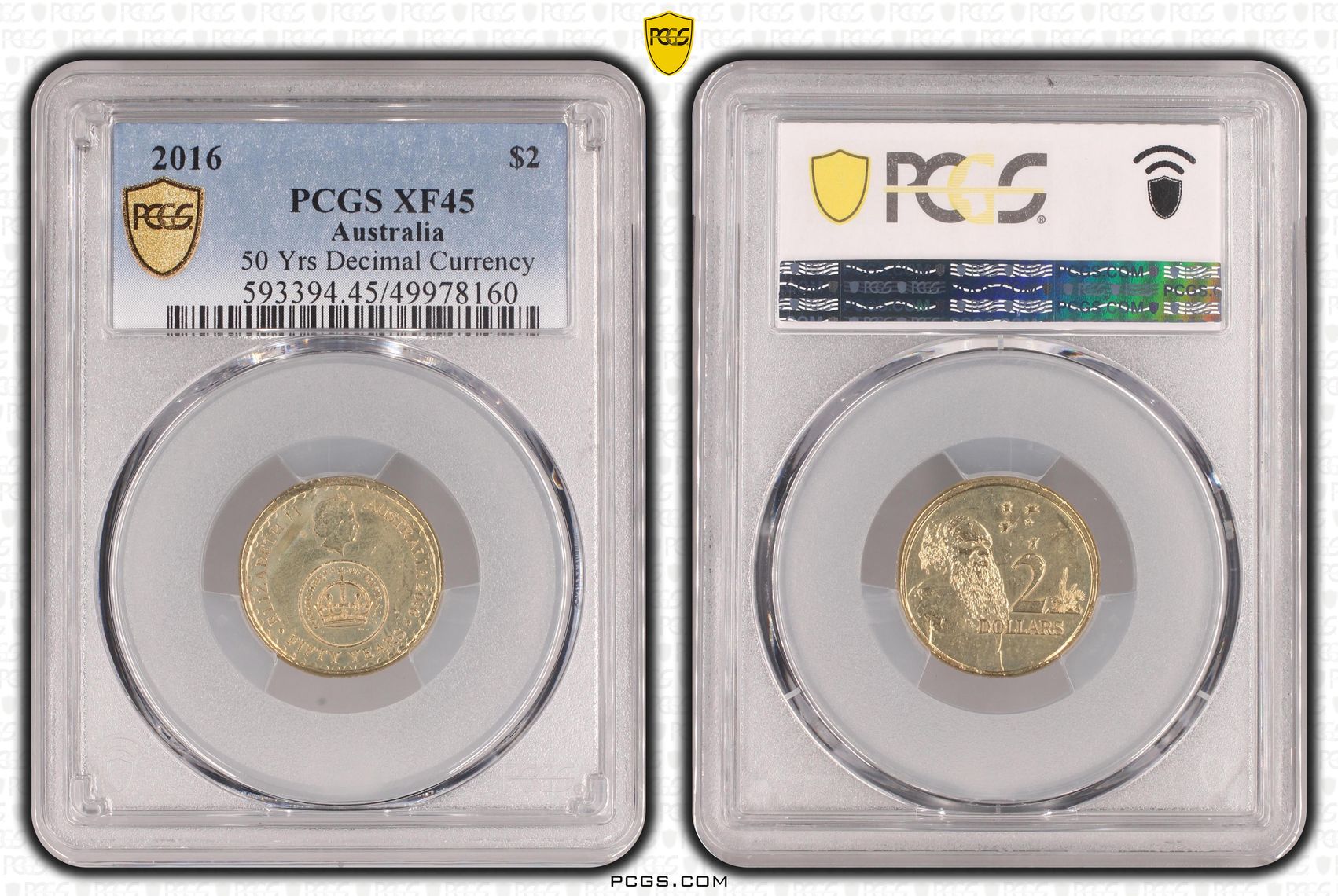 50 Yrs Decimal Currency , Two Dollar, 2016, PCGS XF45