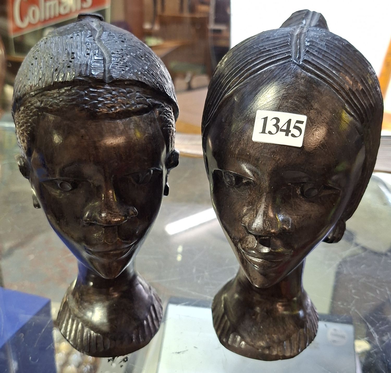 Carved Ebony Male And Female Heads