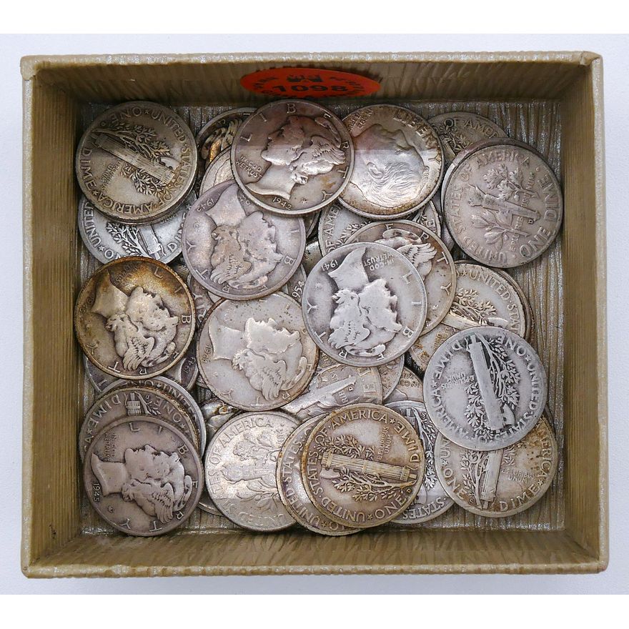 Box 44pc US Silver Mercury & Roosevelt Dimes