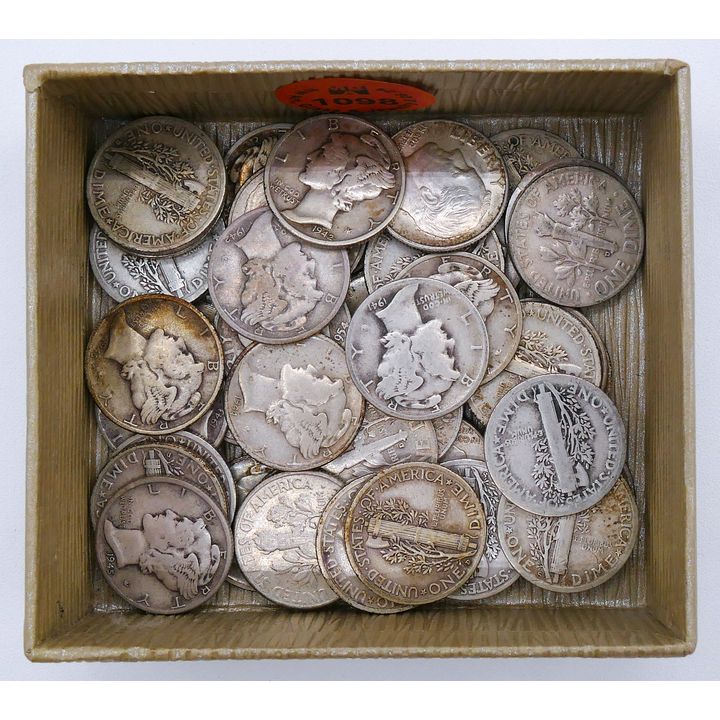 Box 44pc US Silver Mercury & Roosevelt Dimes