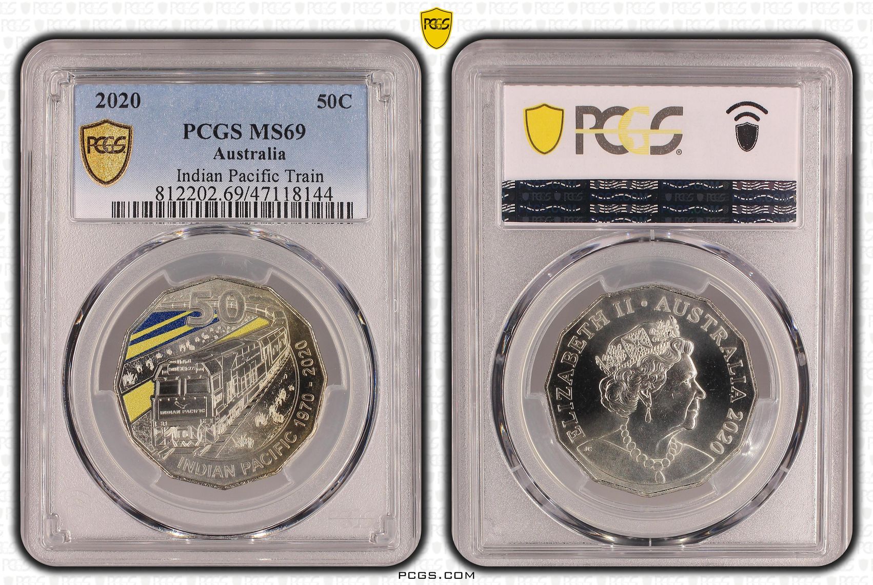 Indian Pacific Train, Fifty Cent, 2020, PCGS MS 69