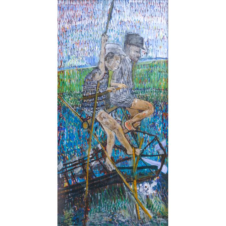 Richard Gilman (b.1955 WA) ''Figures on Stilts'' 1985 Oil Painting