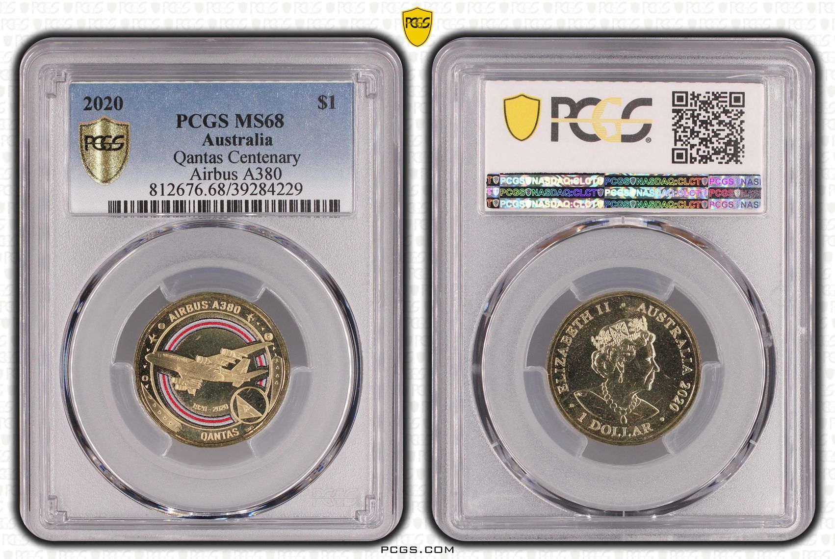 Qantas Centenary Airbus A380, One Dollar, 2020, PCGS MS68