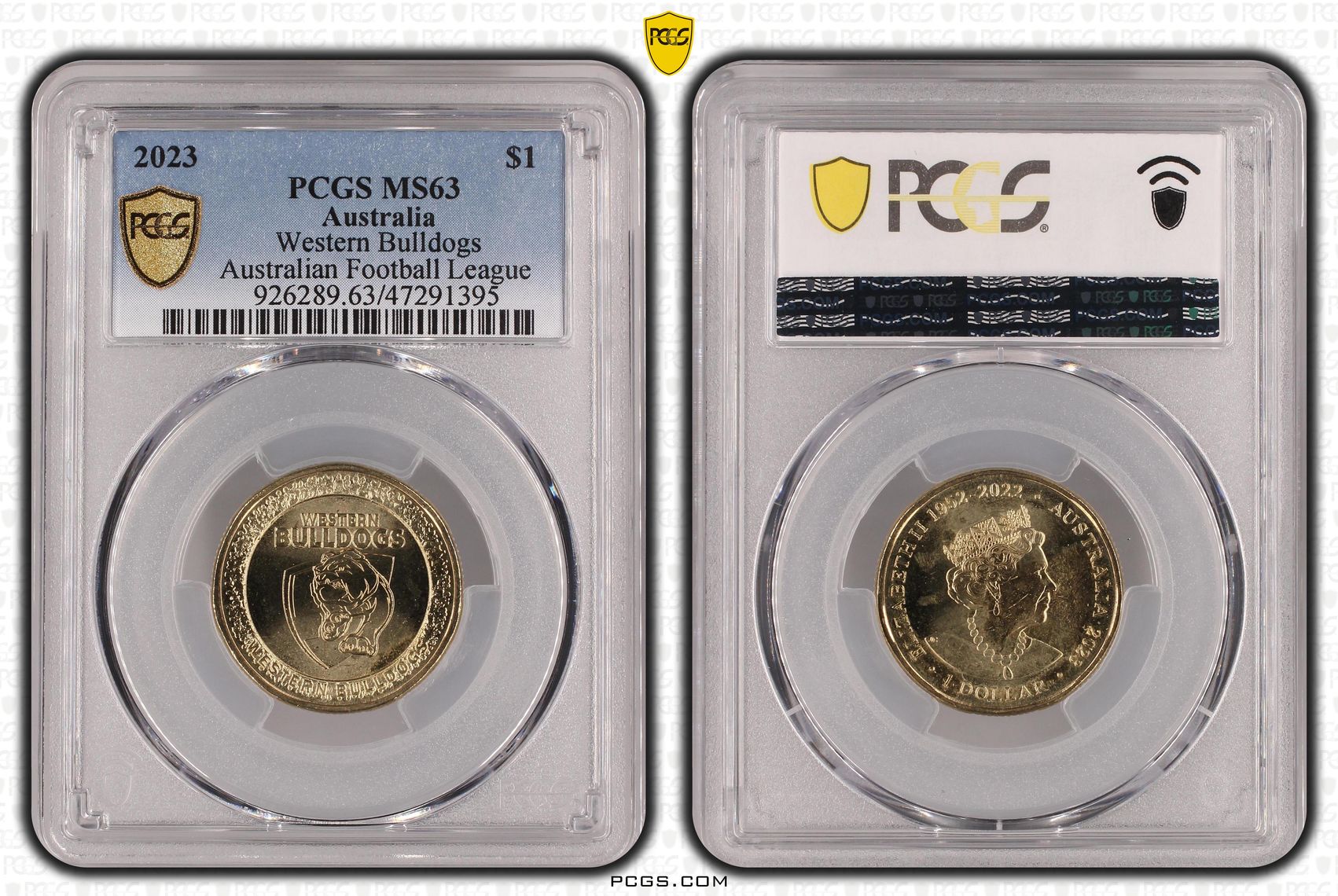 Elizabeth II, AFL - Western Bulldogs, One Dollar, 2023, PCGS MS63