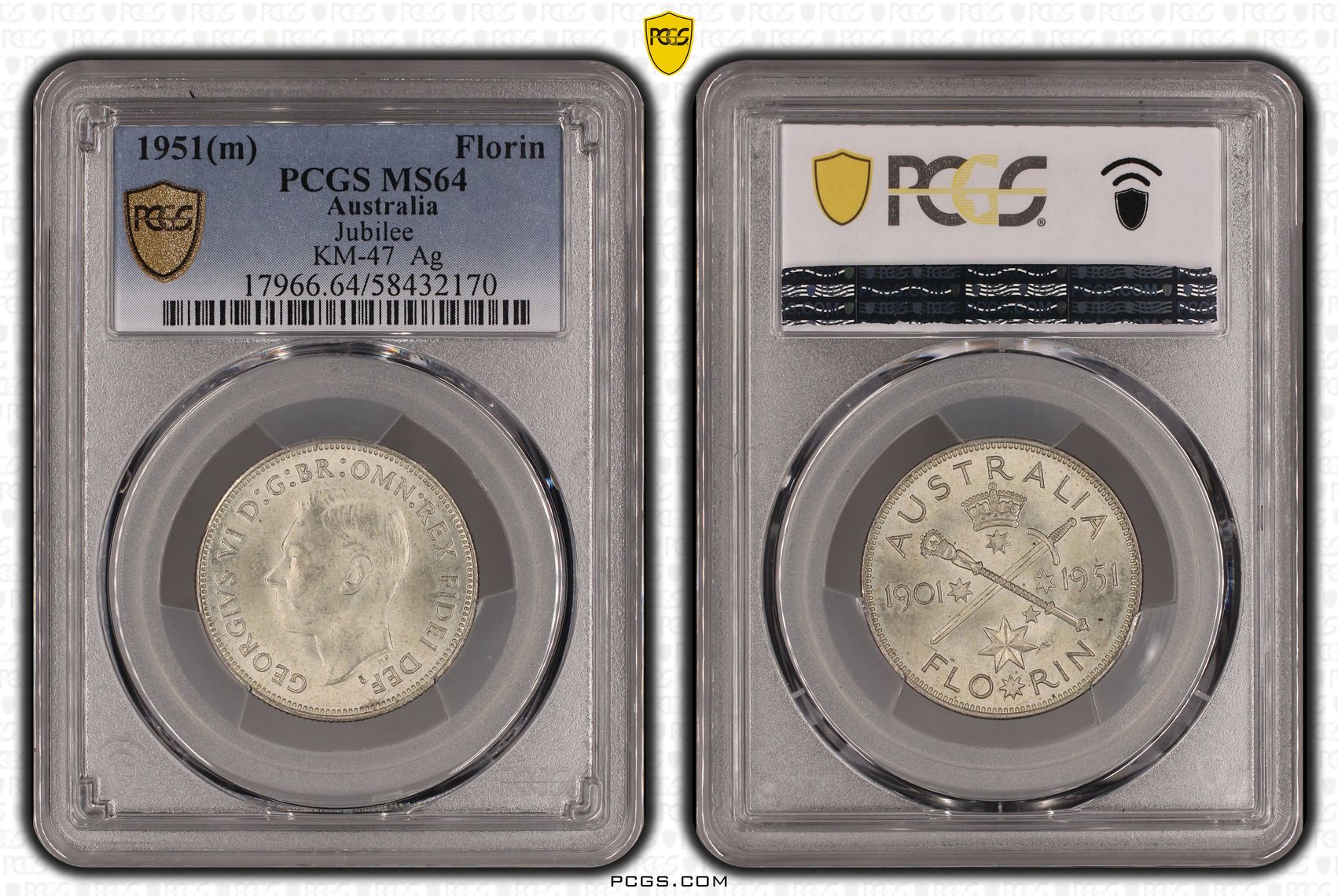 George VI, Jubilee, Florin, 1951, PCGS MS64