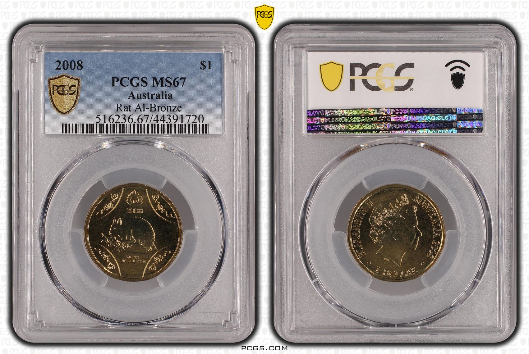 2008 Australia One Dollar, $1 Rat Al-Bronze PCGS - MS67 -720