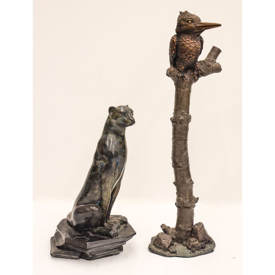 2pc S. Hart ''Kingfisher & Cheetah'' 1980's Bronze