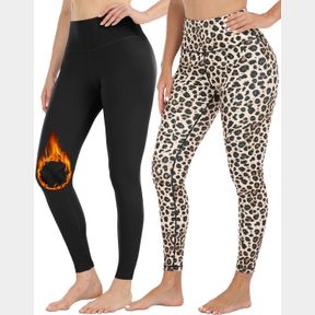 2 PACK FLEECE LINED WINTER LEGGINGS WOMEN,HIGH WAISTED THERMAL WARM WORKOUT YOGA PANTS, XXL