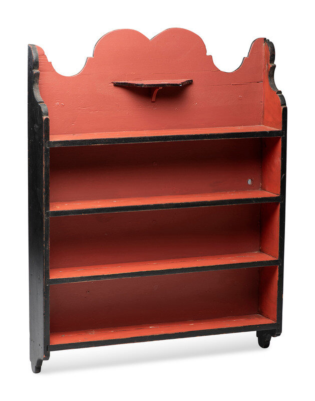 A Country Federal Style Red and Black Paint Decorated Hanging Shelf
