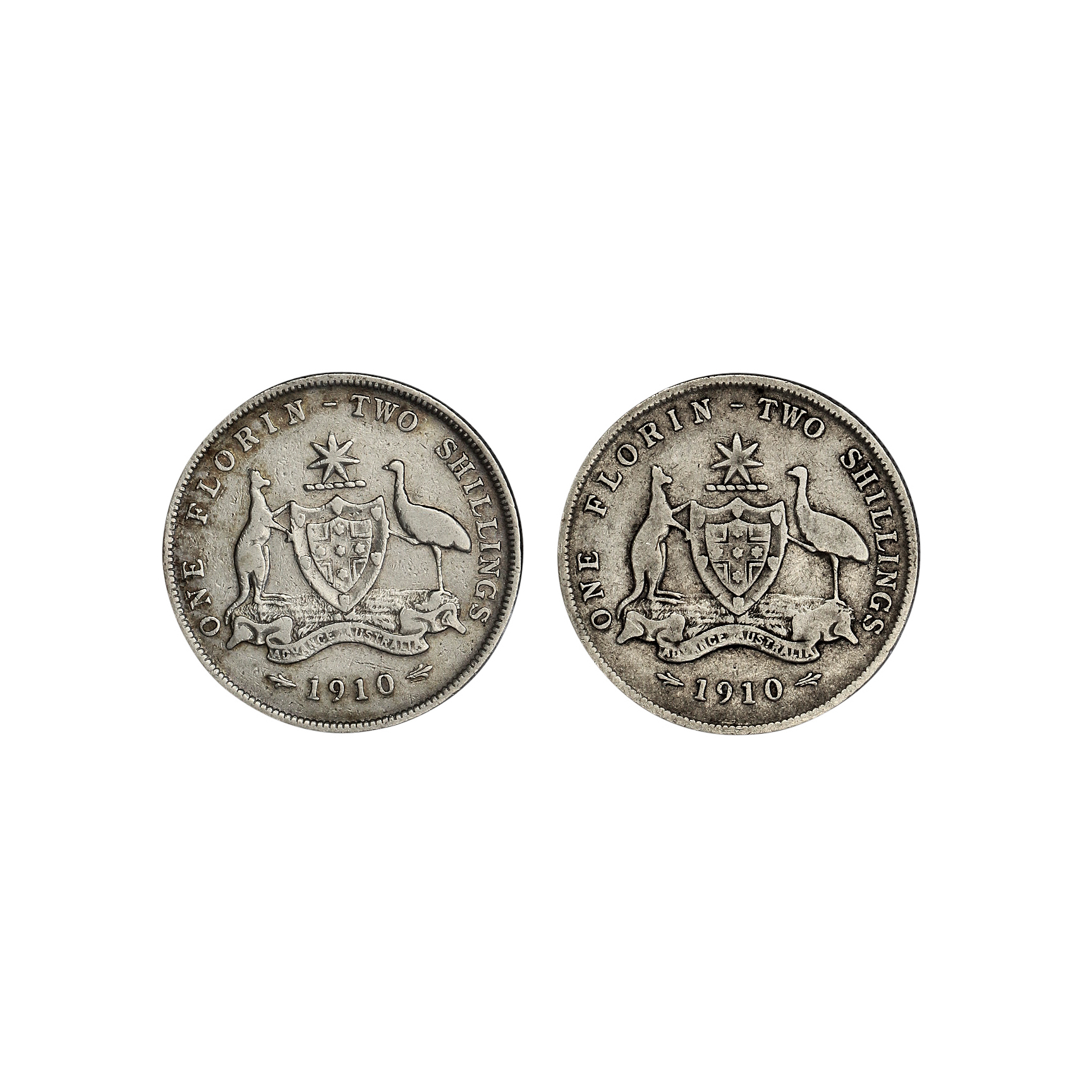 Pair, Edward VII, Florins, 1910, gF