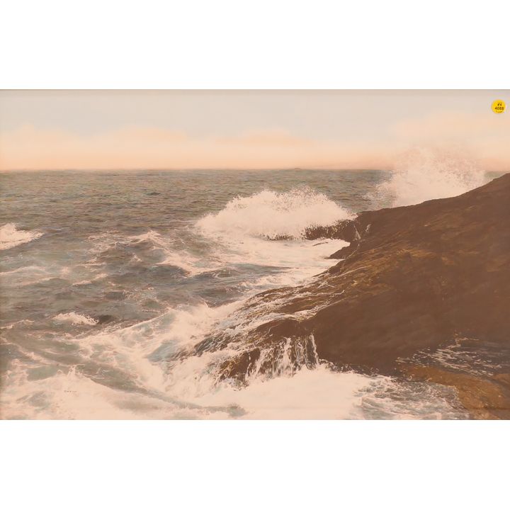 Wallace Nutting (1861-1941) ''Crashing Waves'' Hand-Colored Photograph. Dated 1919.