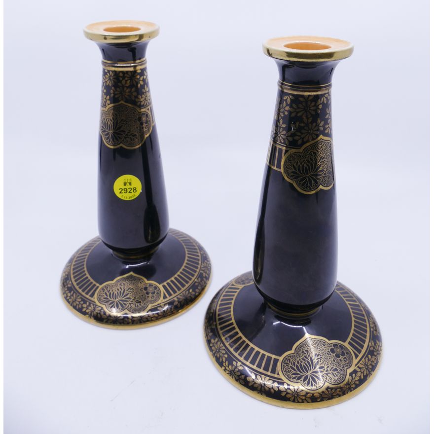 Noritake Gilt Black Candlesticks- 8''