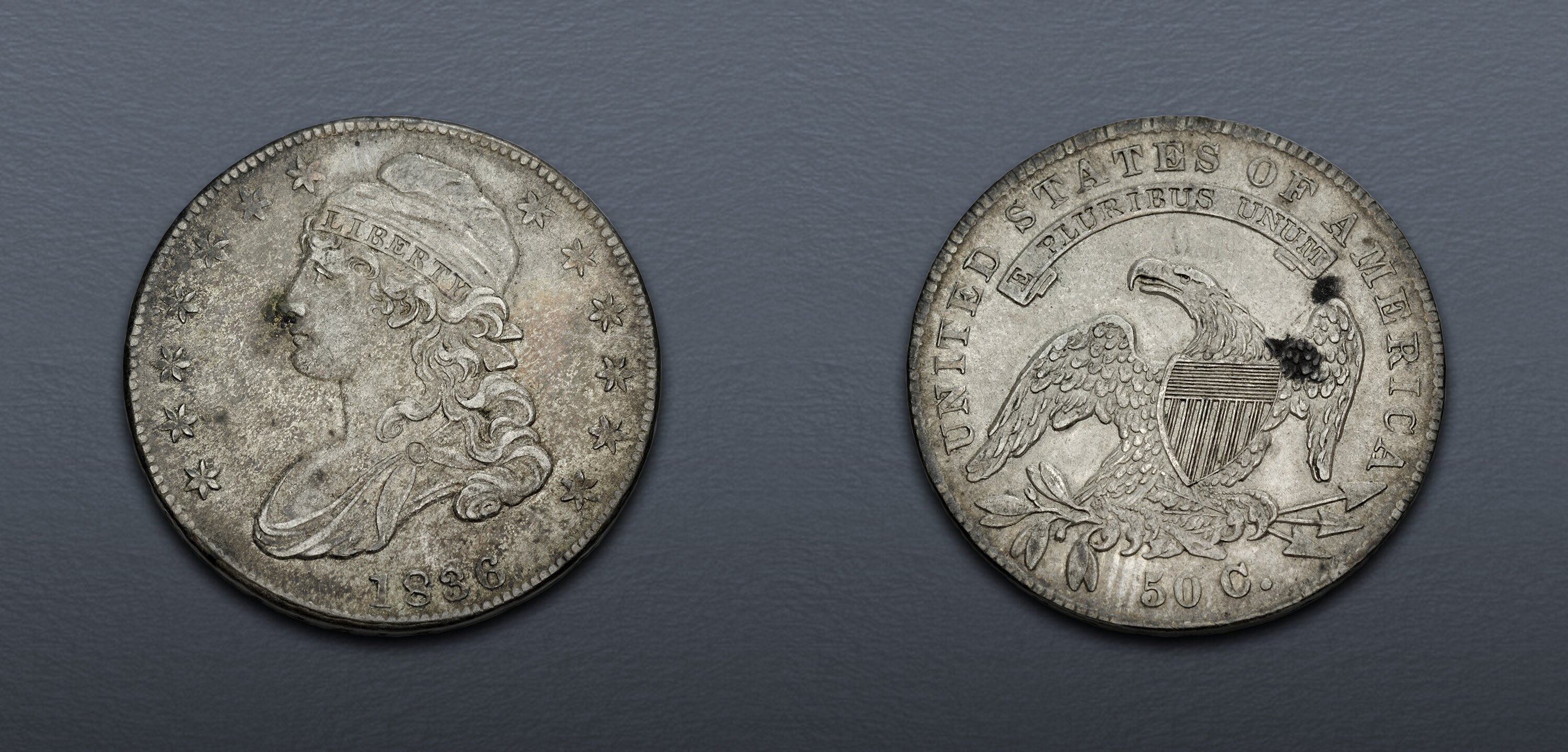 1836 Capped Bust Half Dollar. Lettered Edge. O-105. Rarity 4-. AU ...