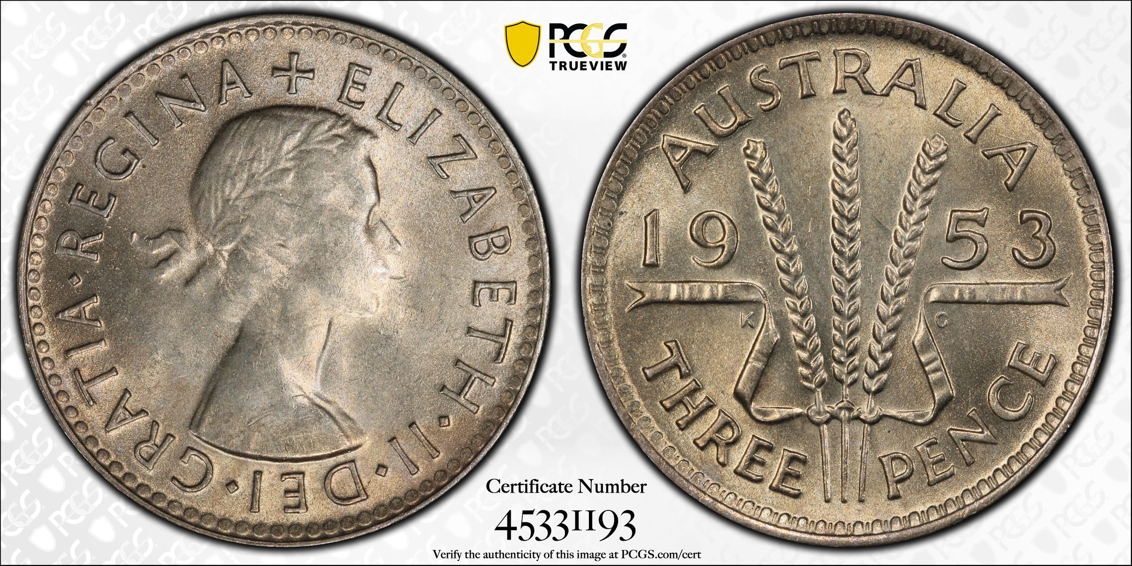 Elizabeth II, Threepence, 1953(m), PCGS MS63
