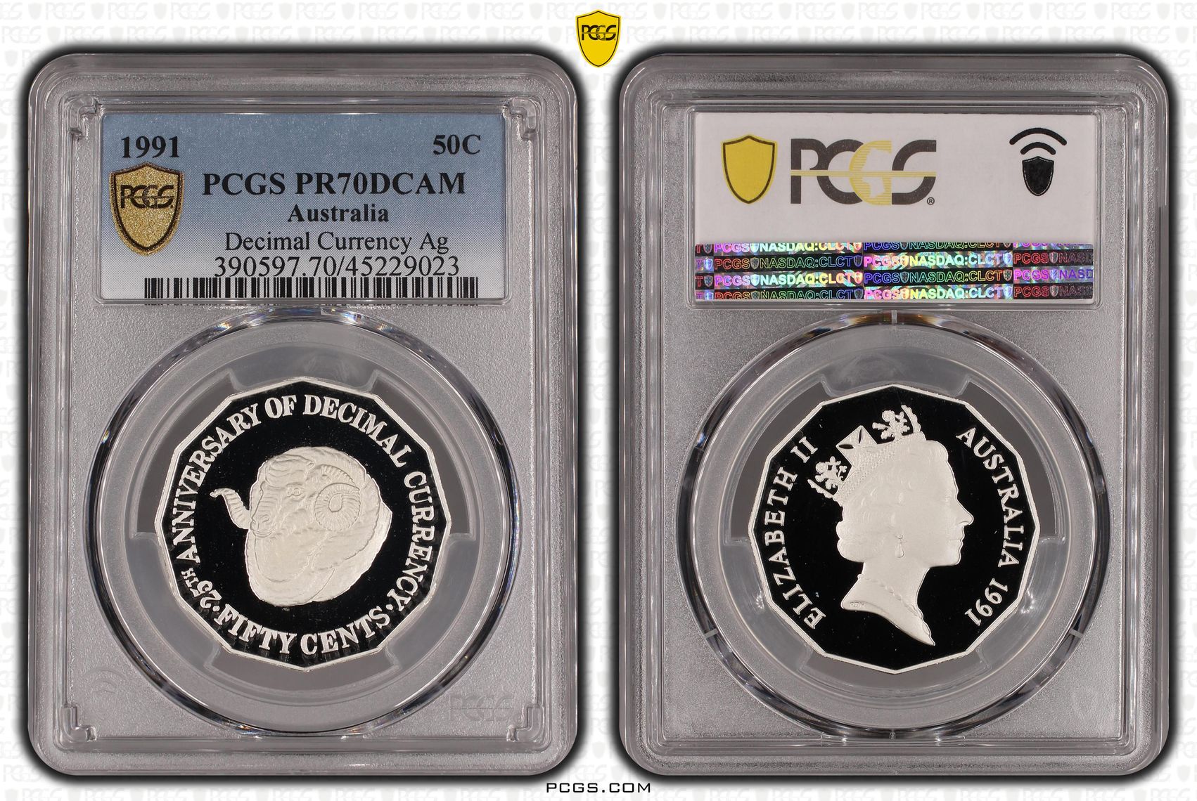 1991 Australia Fifty Cent, 50c Silver Proof 25th Anniversary Decimal Currency Silver PCGS - PR70DCAM POP 21/0 -023