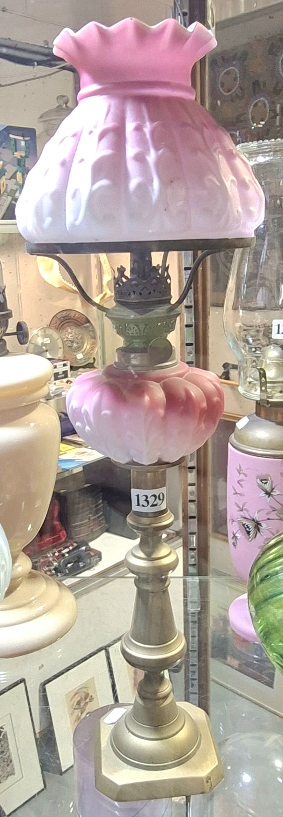 1329 · VICTORIAN CRANBERRY GLASS OIL LAMP