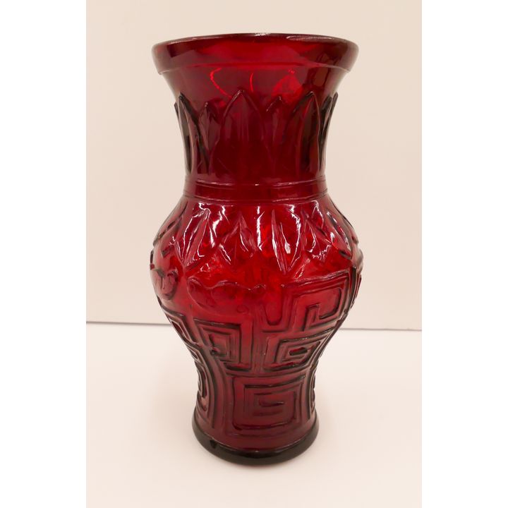 Chinese Old Carved Red Peking Glass Vase- 8''