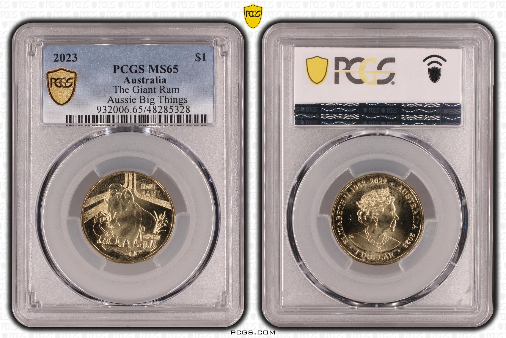 303 · The Giant Ram Aussie Big Things , One Dollar, 2023, PCGS MS65