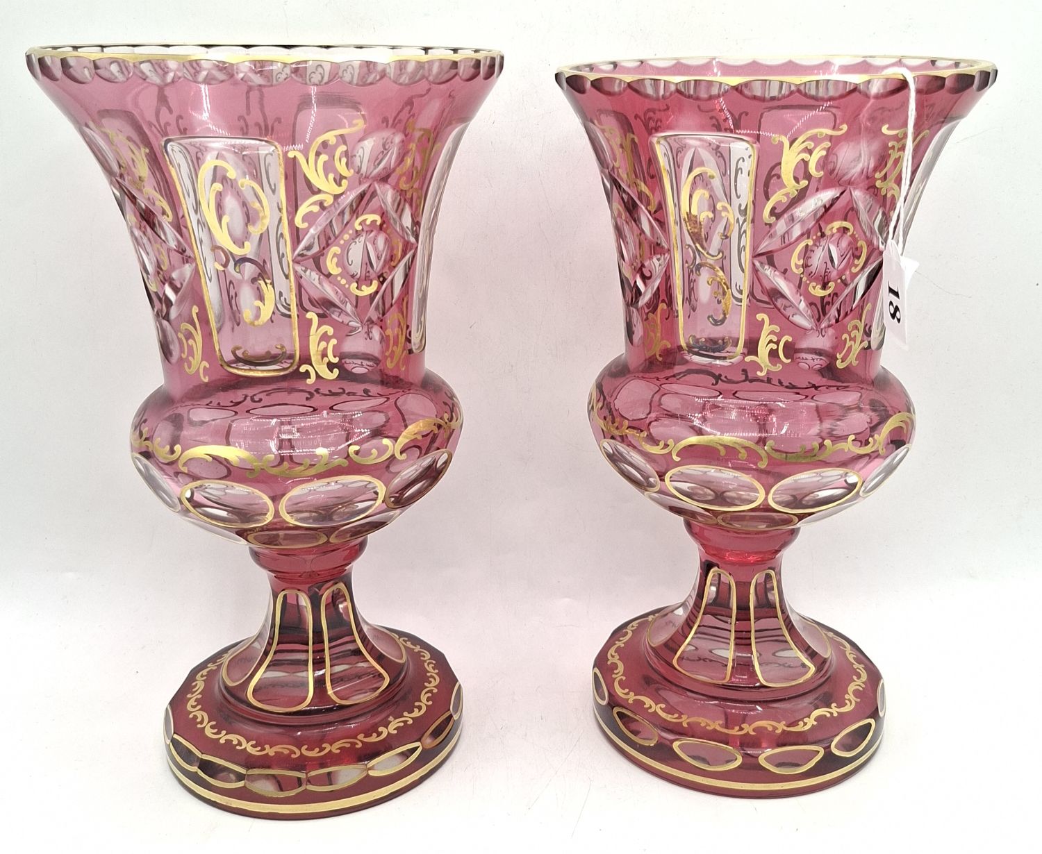 18 · PAIR OF RUBY GLASS VASES