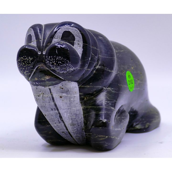 Leon Anderson Aleut Soapstone Seal Carving- 8''