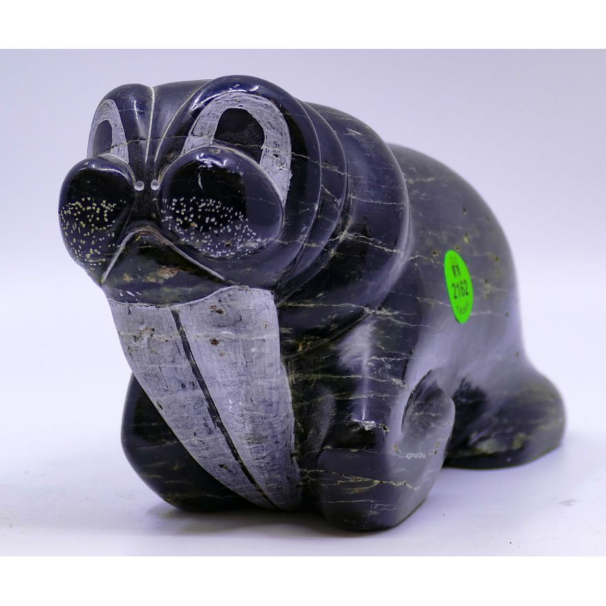 Leon Anderson Aleut Soapstone Seal Carving- 8''