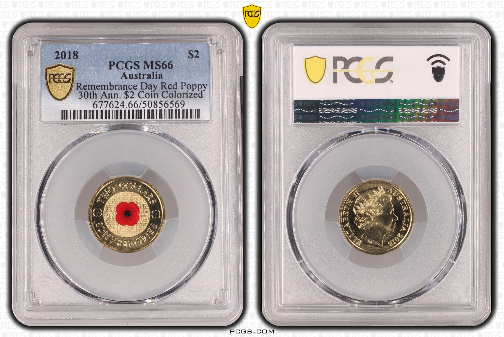 416 · Remembrance Day Red Poppy 30th Ann. $2 Coin Colorized, Two Dollar, 2018, PCGS MS66
